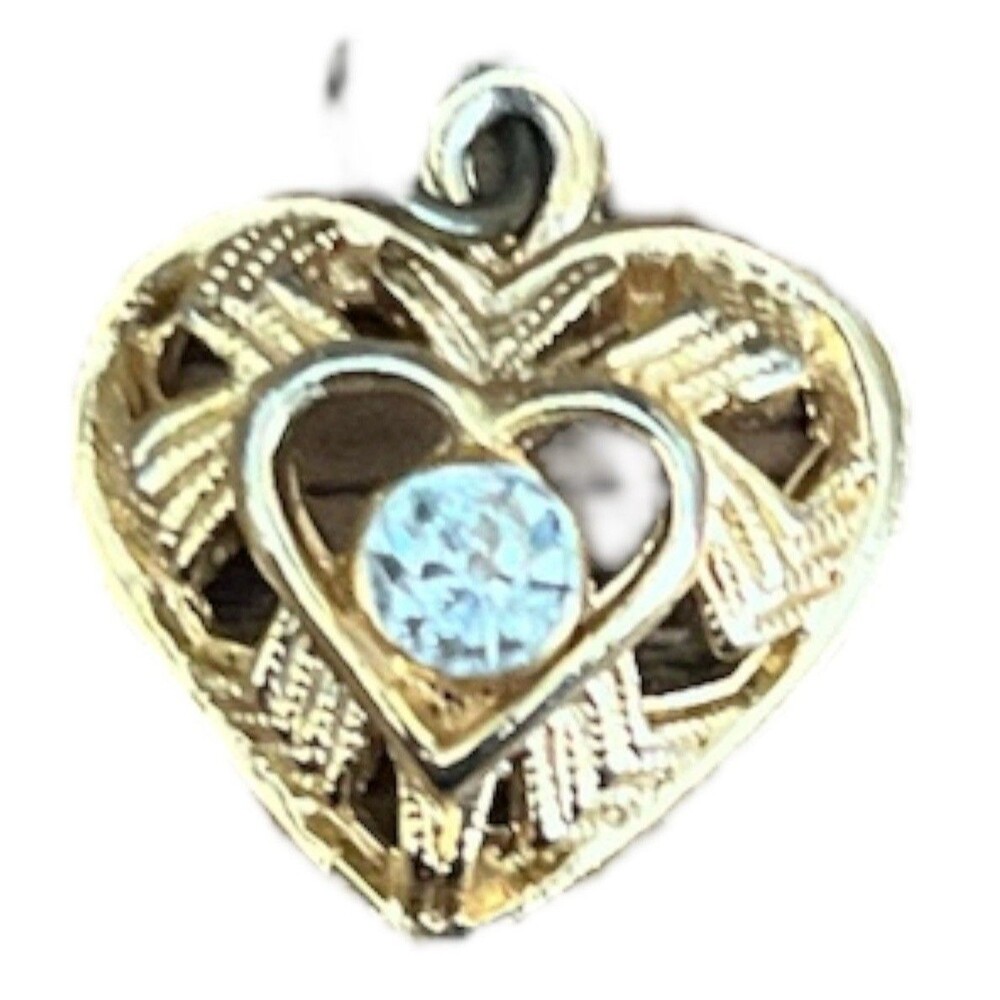 Vintage Sphynx Signed Valentine Heart Pendant Clear Rhinestone Gold-tone